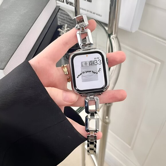 NEW Adjustable Square Stylish Strap Silver Stainless Chain For Apple Watch - Picture 1 of 8
